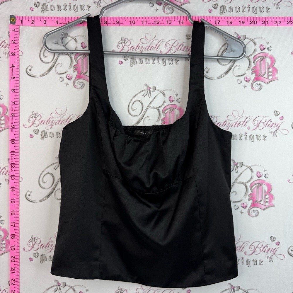 Dynamite tank top milkmaid shiny shirt Black Satin Scoop Neck Camisole